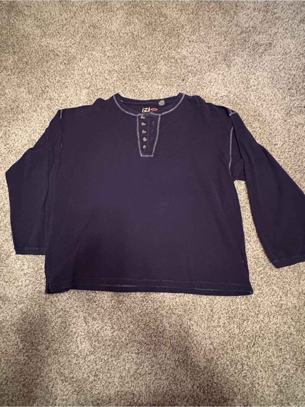 Mens Navy Long-Sleeve Henley Top - Size XL